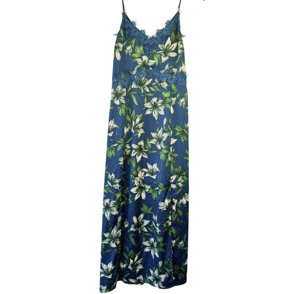 J.O.A. Just One Answer Blue Floral Lace Trim Maxi Slip Dress L Cottagecore Boho